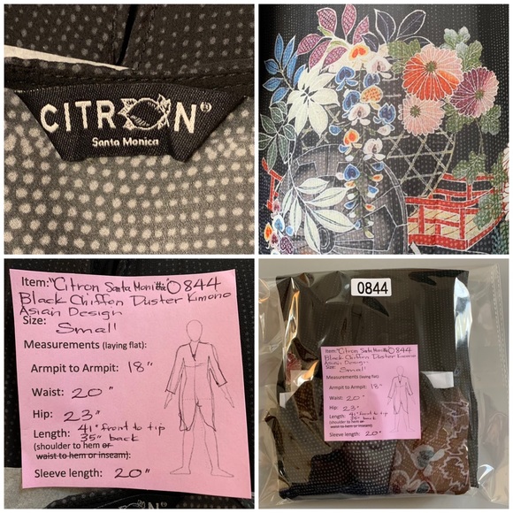 “Citron Santa Monica” Black Chiffon Kimono Duster size S - Picture 10 of 12